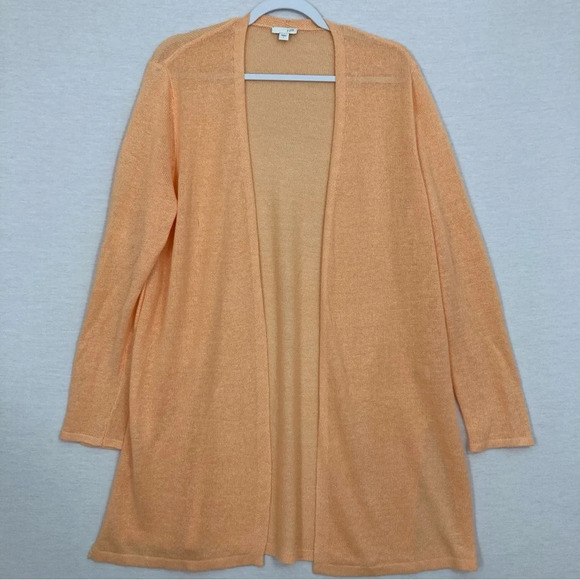 Chico's Sweaters - J. Jill Orange Linen Blend Open Front Lightweight Long Cardigan Large